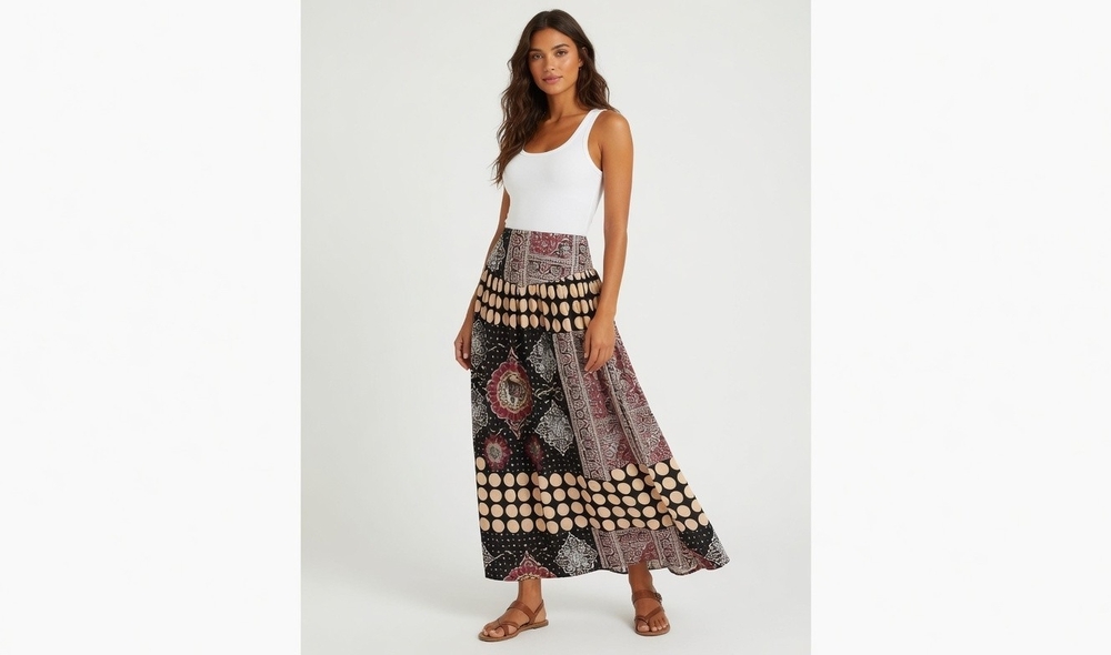 Minkpink Digital It Brown Multicolor Ornamental Print Boho Maxi Skirt S NWT $88